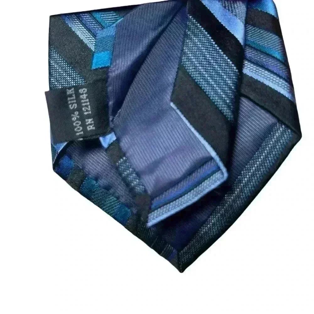 JOE Joseph Abboud Blue Black Striped Mens Neck Tie 100% Silk 60” Length Formal